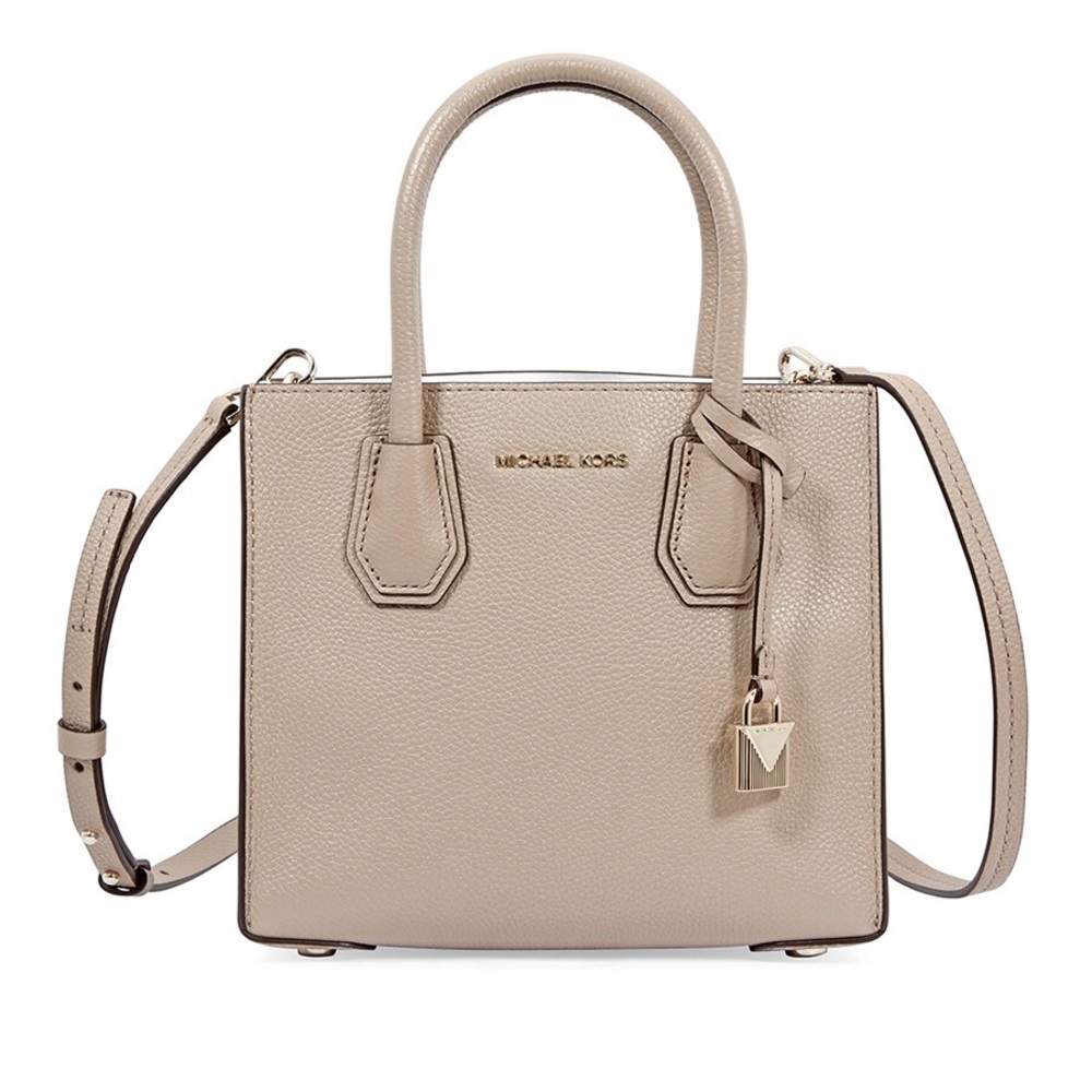 Michael Kors Mercer Medium Pebbled Leather Crossbody Bag- Truffle New